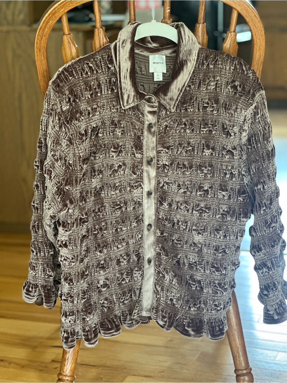 Maeve Textured Brown Velvet Button-Front Shirt